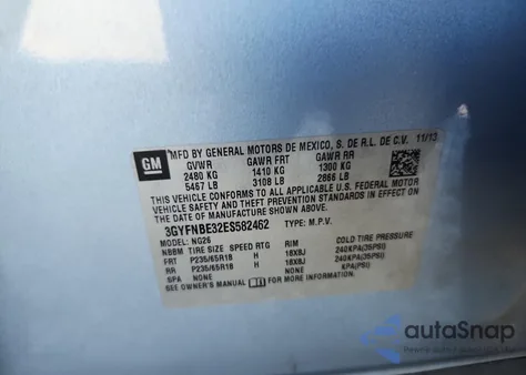 2014 Cadillac Srx Luxury Collection из США, поврежденный, VIN 3GYFNBE32ES582462